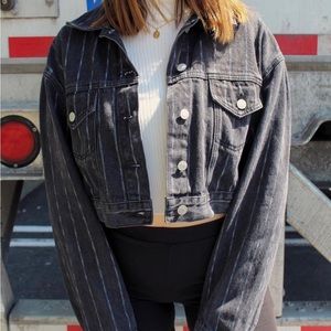 PacSun Black Denim Cropped Pinstripe Jacket